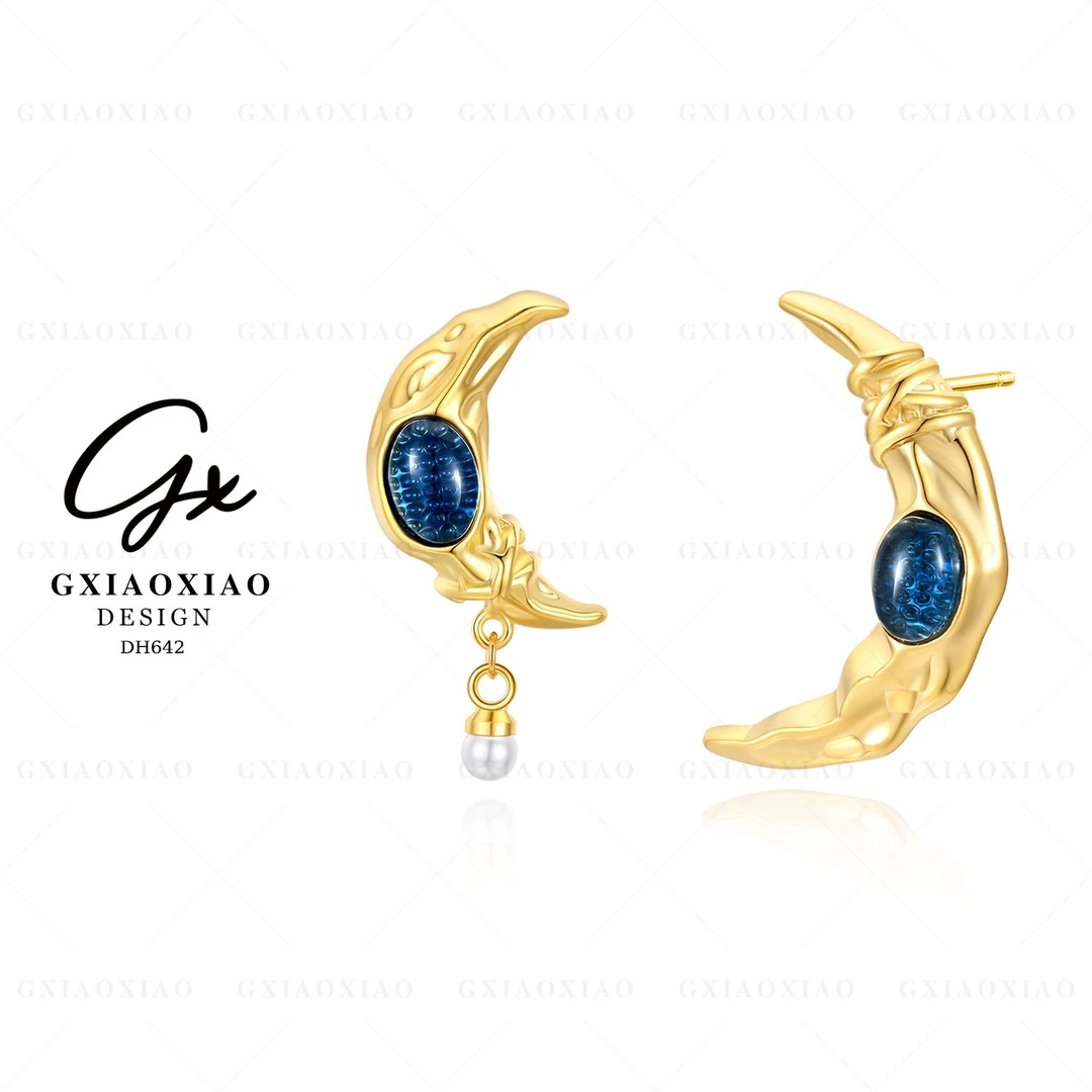 G XIAOXIAO 镀K金 【星空奇缘】轻奢设计款月亮耳环 DH642