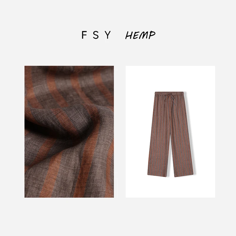 长裤【橘子汽水】色织亚麻条纹休闲裤竖条纹直筒夏季薄款FSY50369