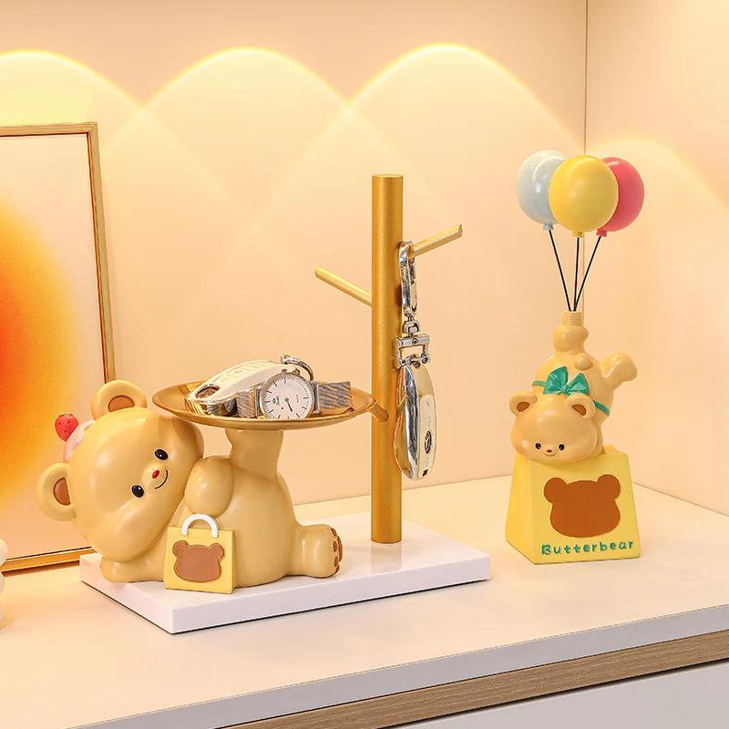 入户玄关钥匙收纳摆件北欧黄油小熊家居客厅鞋柜桌面装饰乔迁礼品