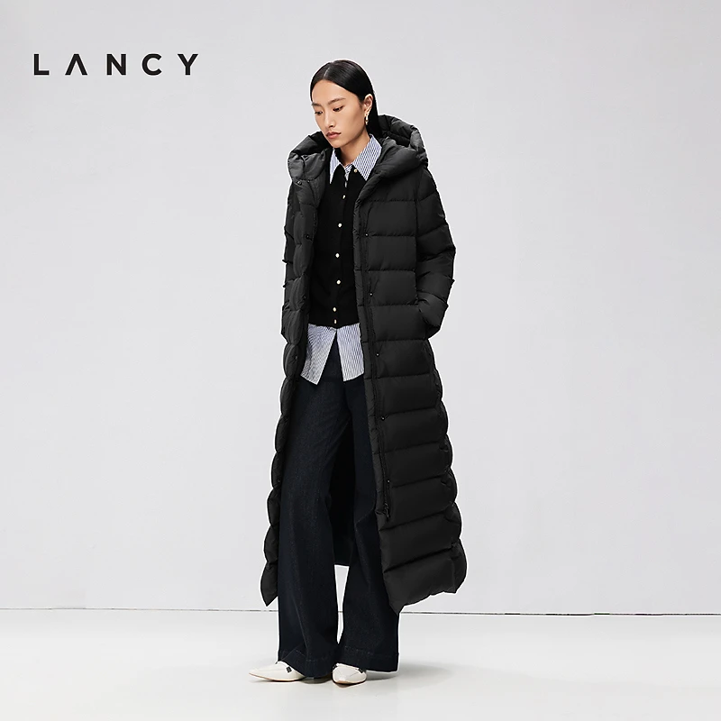 【进口90白鹅绒】LANCY/朗姿24冬新款收腰显瘦高克重过膝盖羽绒服
