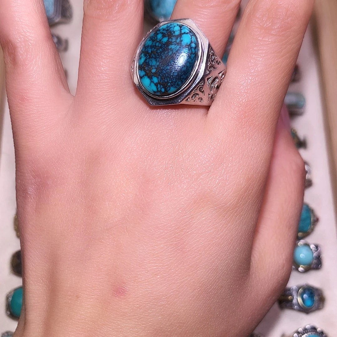 绿松石银S925镶嵌戒指