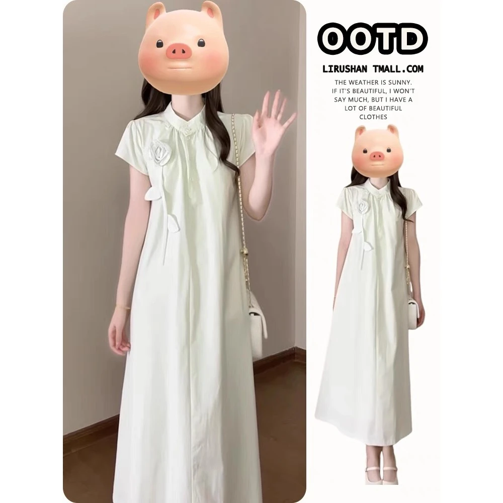 孕妇装哺乳新中式复古碎花连衣裙夏设计感小众收腰大孕妇连衣裙