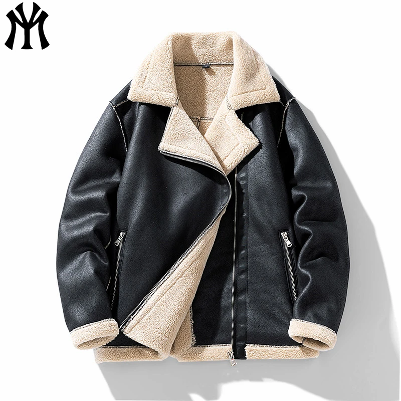 MY潮牌棉衣男冬季纯色宽松机车夹克立领男士羊羔毛外套男装上衣