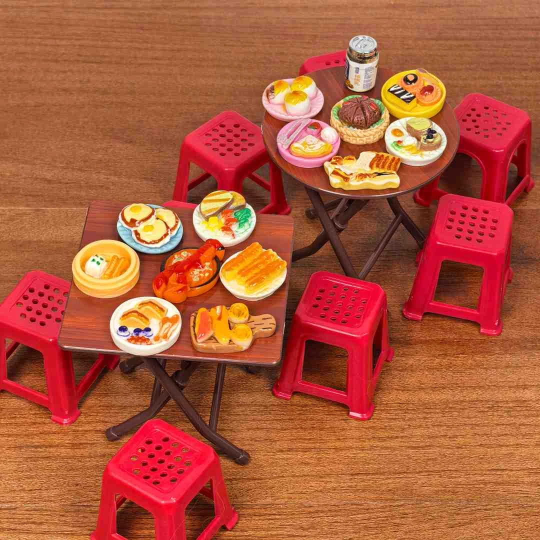 厨房过家家折叠迷你小餐桌凳儿童玩具食玩仿真摆件小人国娃屋场景