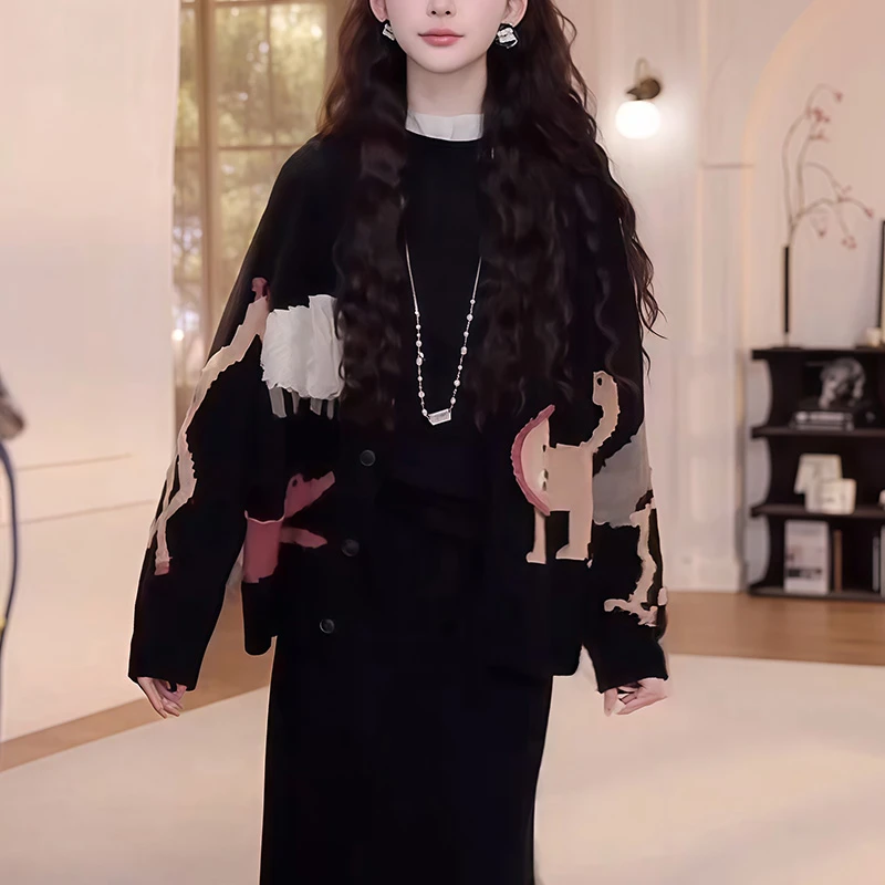 宽松秋季时尚针织开衫2025年新款显瘦流行女装外套纯欲慵懒风上衣