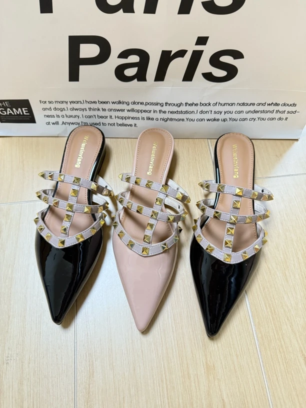 尖头气质凉拖鞋女夏季铆钉厚底包头半拖鞋女夏外穿大码女鞋