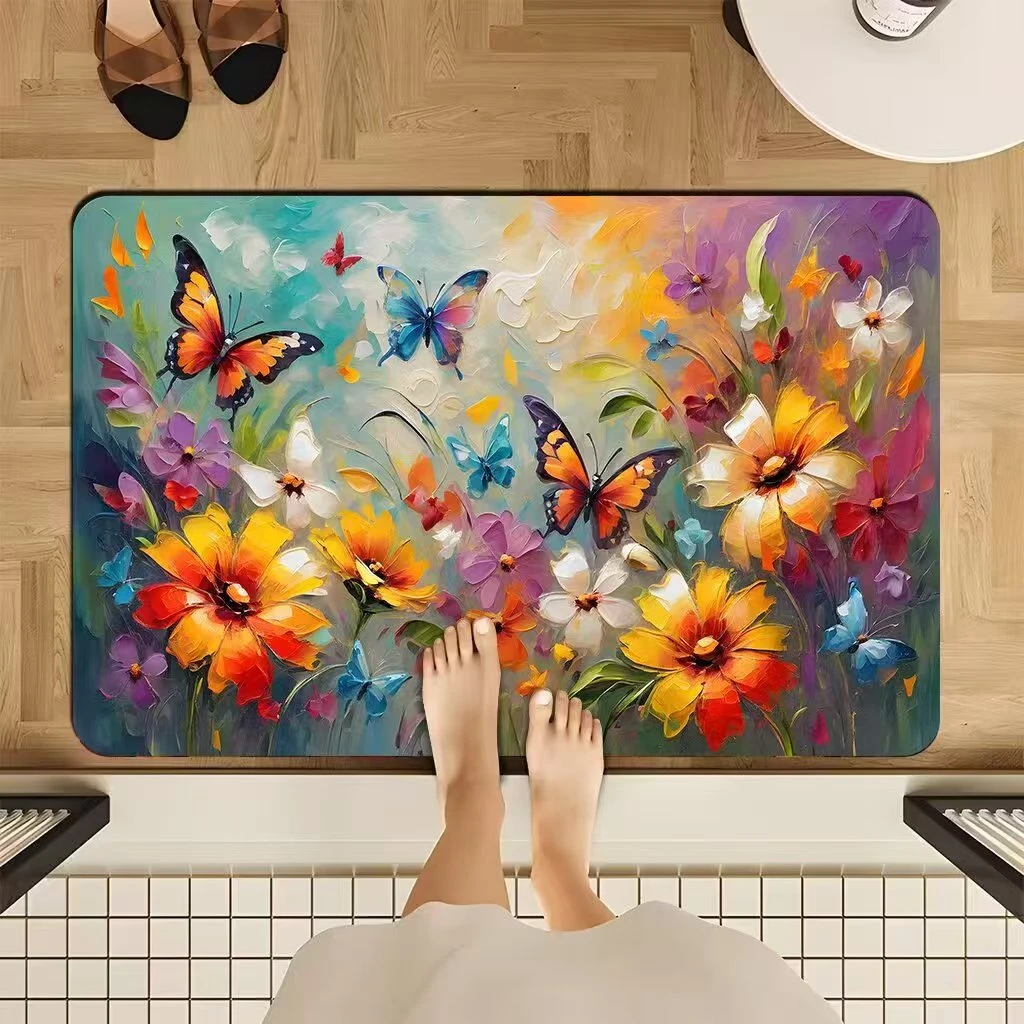 玄关地垫印花家用硅藻泥田园厨房防滑过道客厅卧室长方形浴室清新