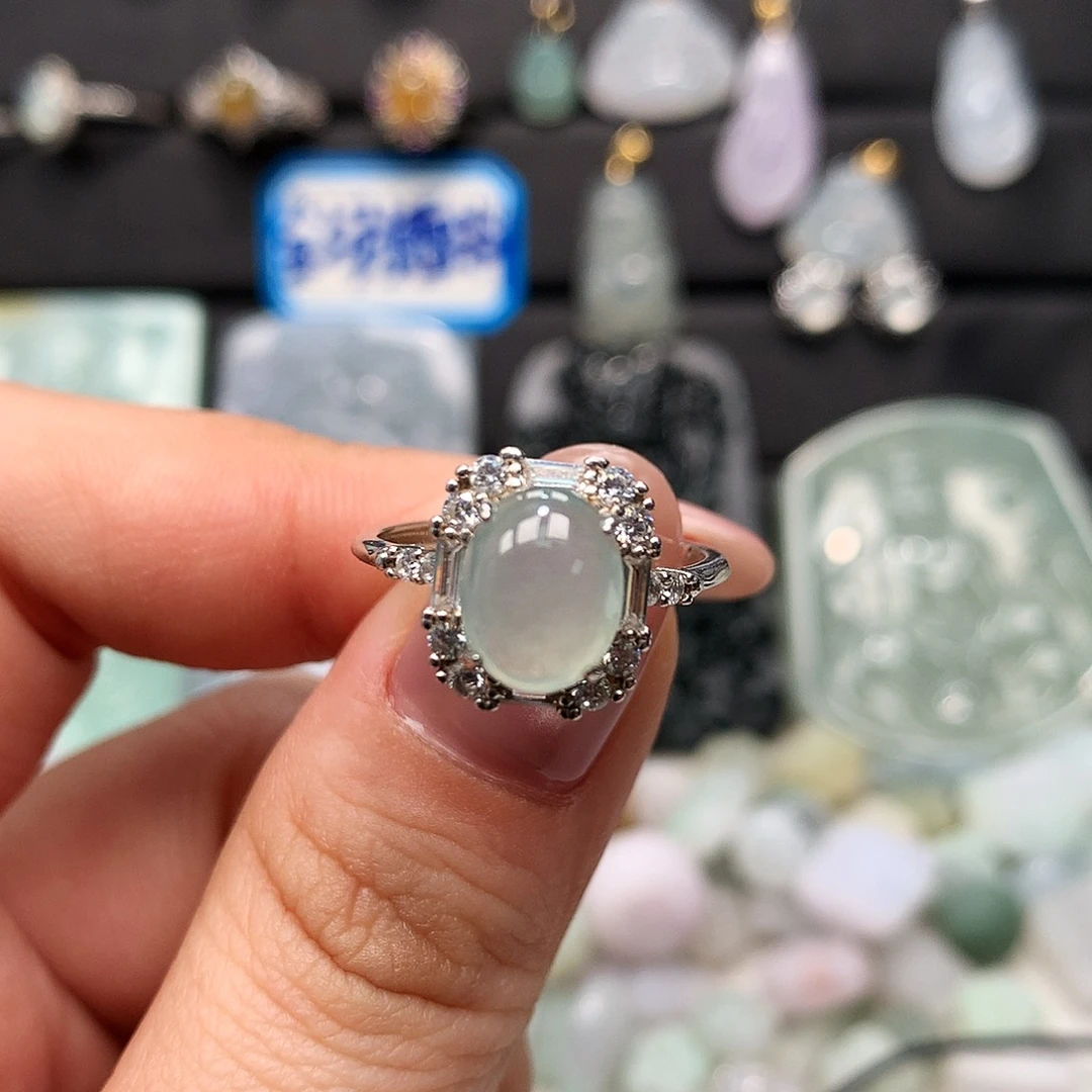 翡翠银S925镶嵌颈饰戒指