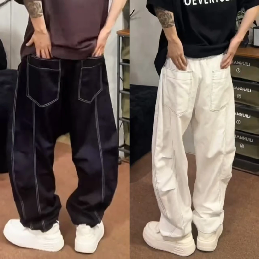 XDZZ二狗25ss夏季简约百搭纯色明线设计款亚麻棉阔腿长裤P6801