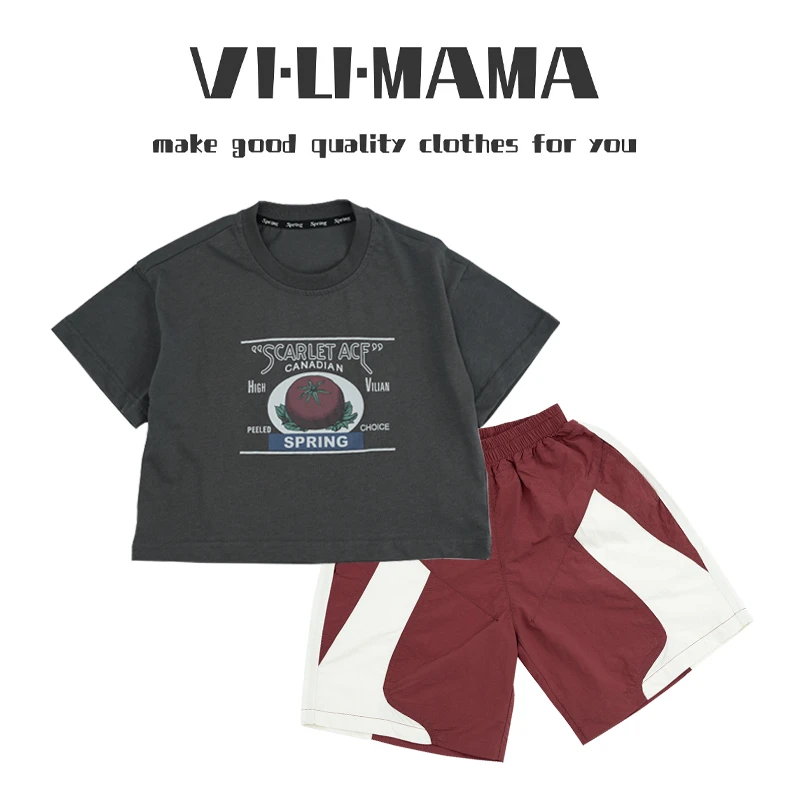 vilimama【西红柿】夏款深西红柿T恤S64092+红白拼色中裤64055