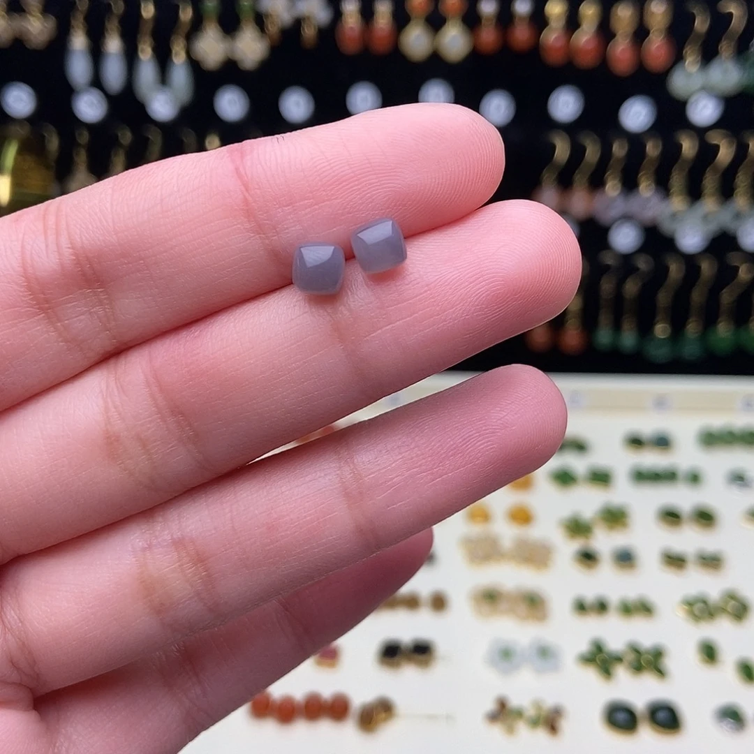 和田玉银S925镀金镶嵌耳饰