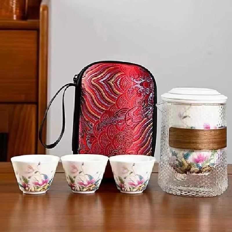 一鸣  虞美人陶瓷一壶三杯旅行茶具H116