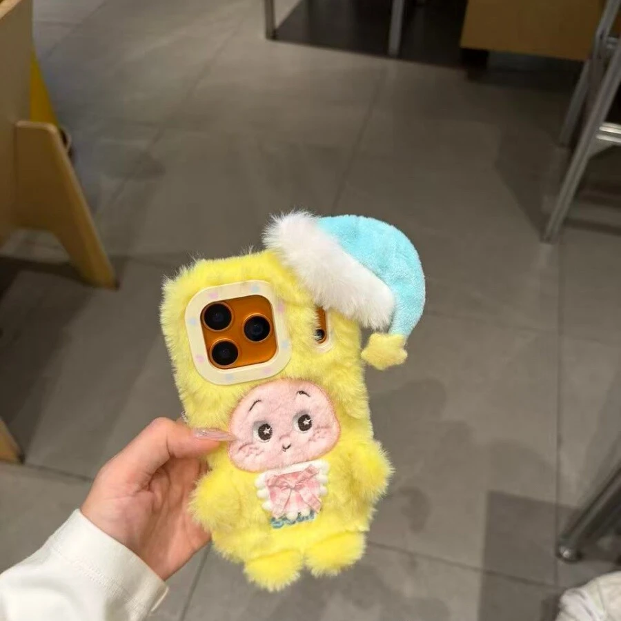 可爱毛绒睡帽星星人适用苹果17ProMax手机壳保护套16pro/15/14/13