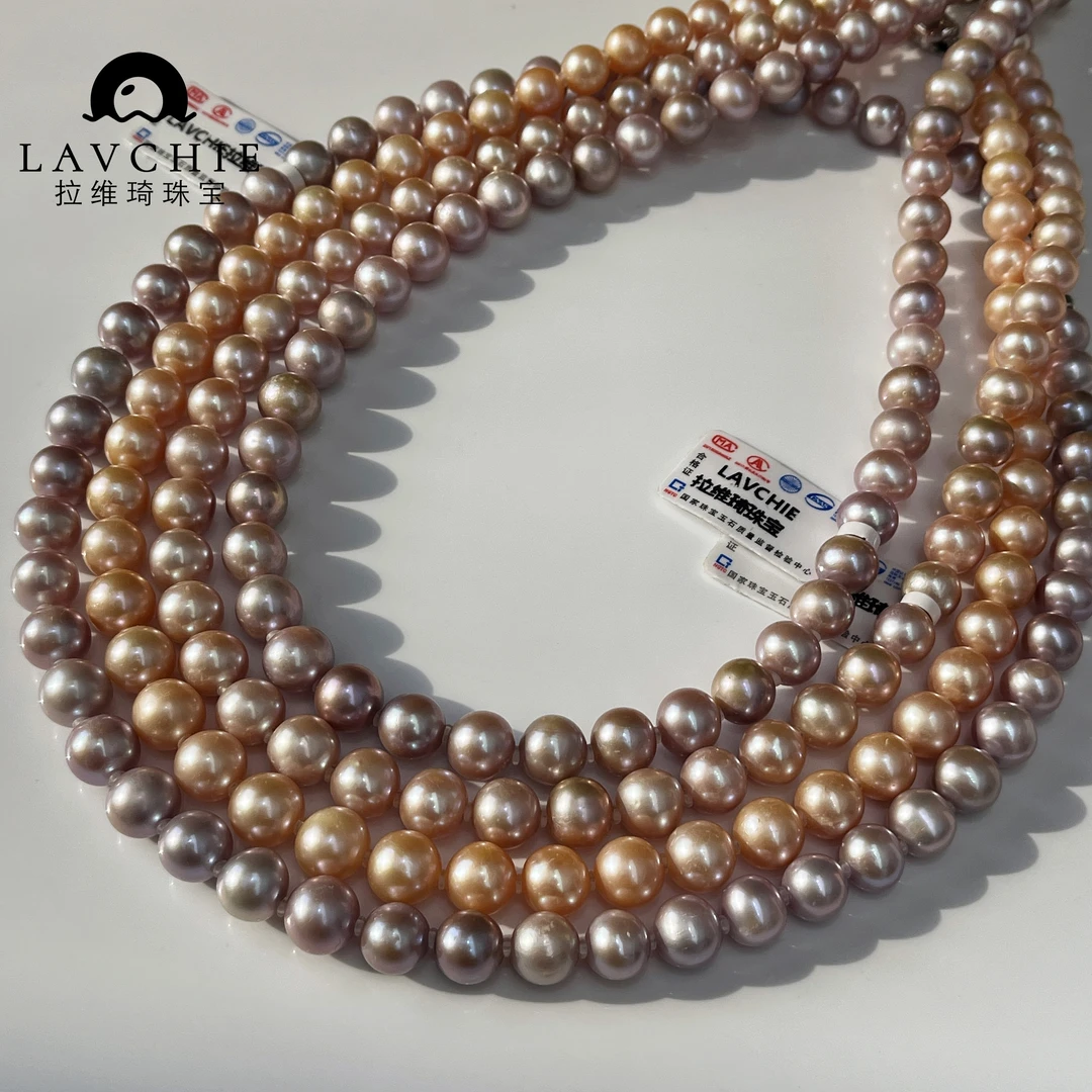 拉维琦【彩霞】8-9mm天然淡水无核珍珠项链通体S925银扣多样性发一