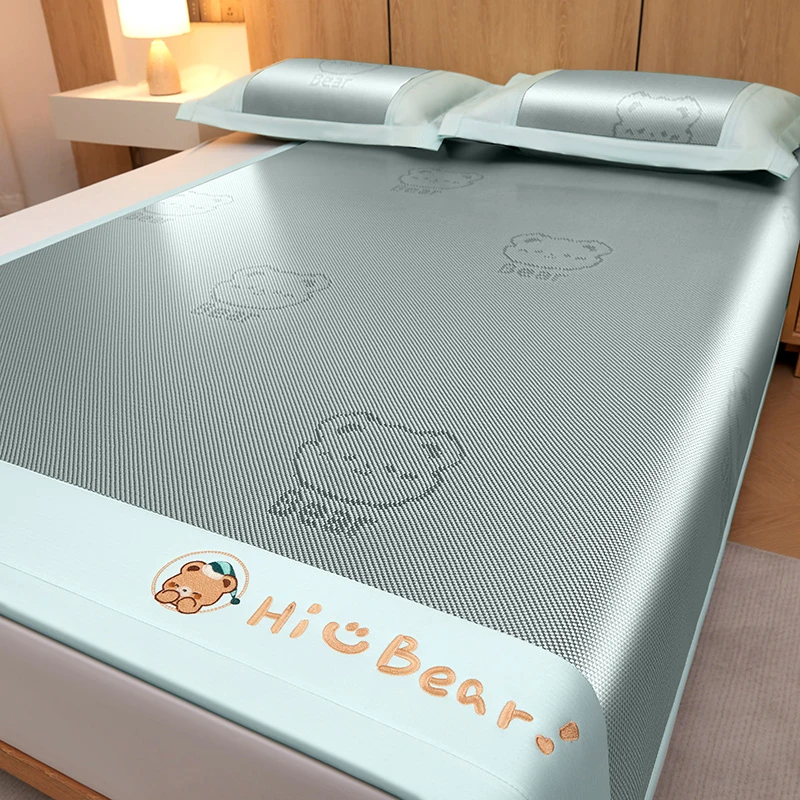 水星家纺适用2025新款A类抗菌防螨小熊冰藤席