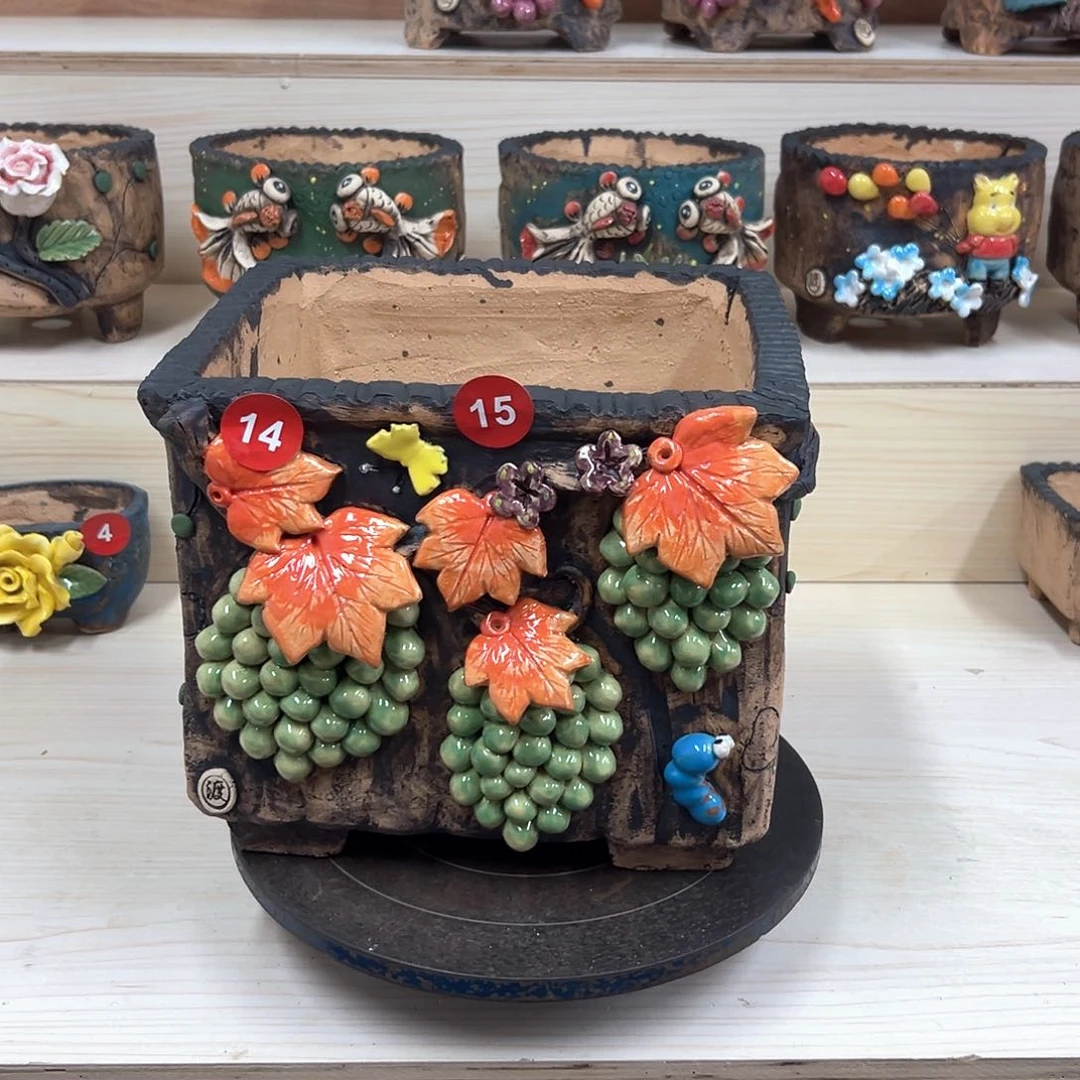 紫砂花盆14号内口22×18.5外高21