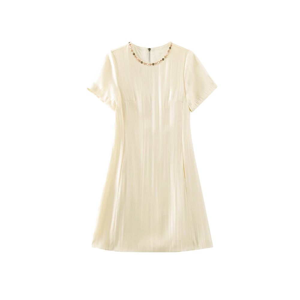 【达人专属】夏季高级时尚气质感彩色钉珠小香风连衣裙8018