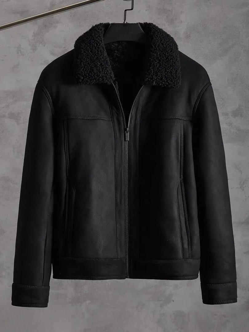 加绒修身型冬季皮衣短款休闲真皮简约立领秋冬男款保暖毛领潮流