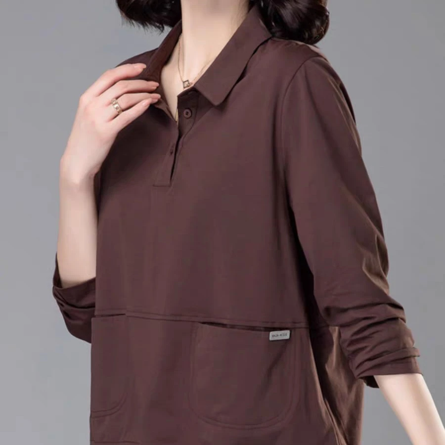 11女款小翻领带扣子长袖上衣