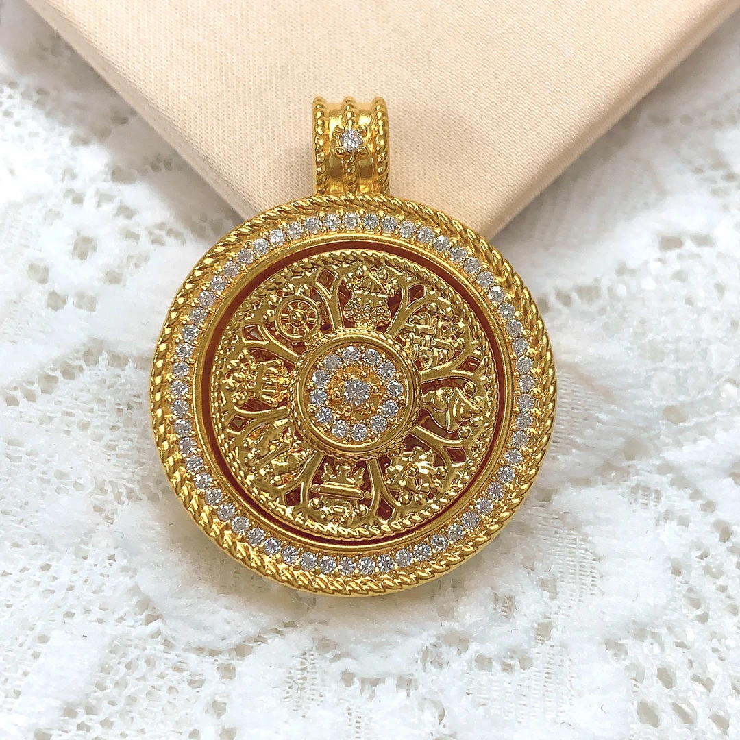 【水贝黄金】999足金5D八宝转动罗盘吊坠N300