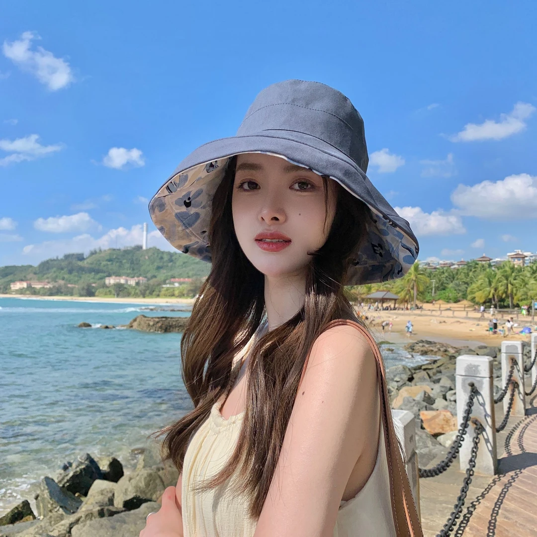 2025大檐渔夫帽女夏季韩版潮防晒防紫外线遮阳帽百搭日系双面盆帽