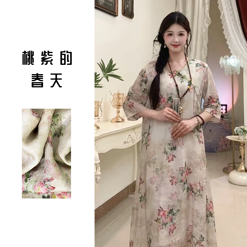 【送项链】纯苎麻连衣裙2025新款文艺复古高端重工大裙摆V领长裙女