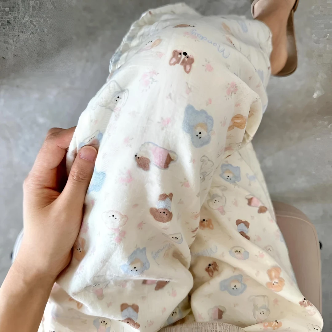 夏季新款大码慵懒感休闲长裤女春夏卡通睡裤宽松阔腿可外穿遛弯裤