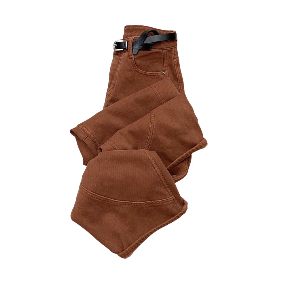 W5805新款加绒复古色显瘦阔腿弯刀牛仔裤女（不带腰带）