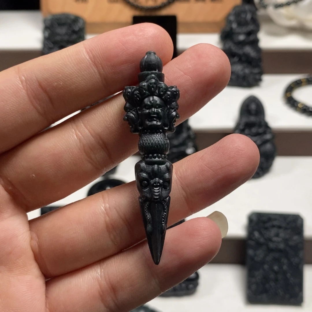 定制翡翠未镶嵌天然缅甸A货墨翠降魔杵