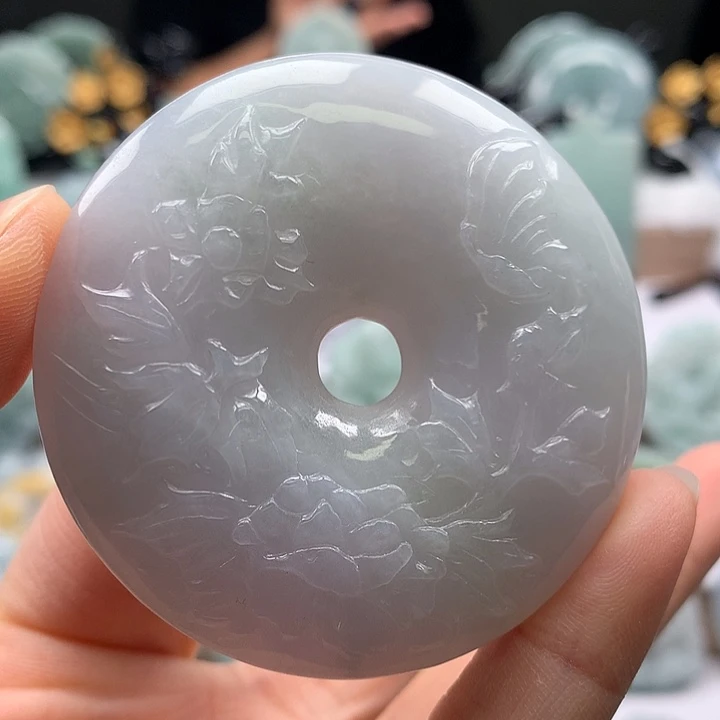 翡翠未镶嵌颈饰花开富贵平安扣两面工艺福利