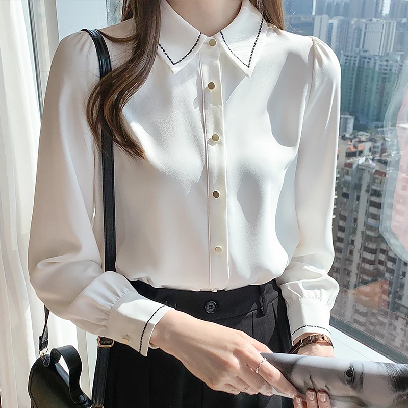 2025秋季缎面衬衫女长袖设计感小众撞色内搭打底上衣职业正装衬衣