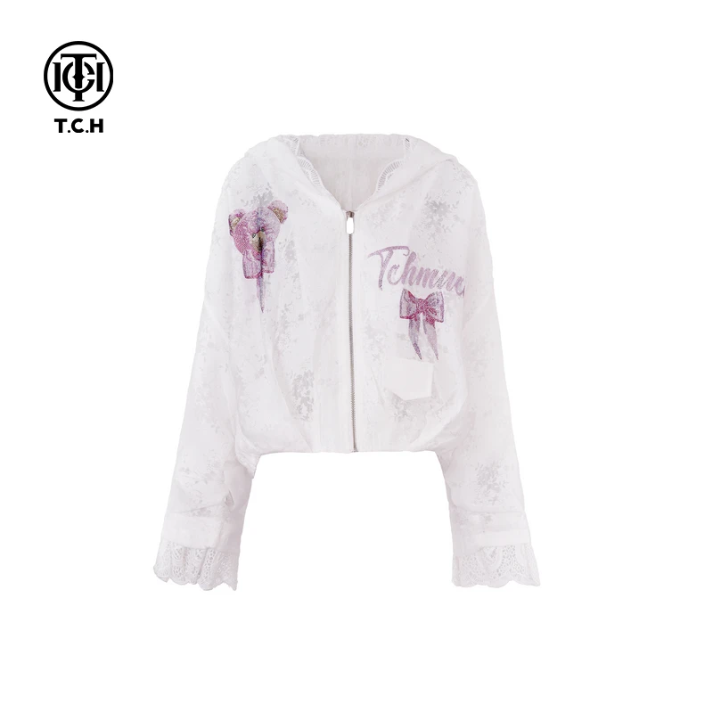 私服-TCH2025春季新款烫钻小熊蝴蝶结时尚休闲拉链衫T75A17E5010