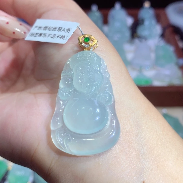翡翠18K金镶嵌吊坠(不含链)财神爷