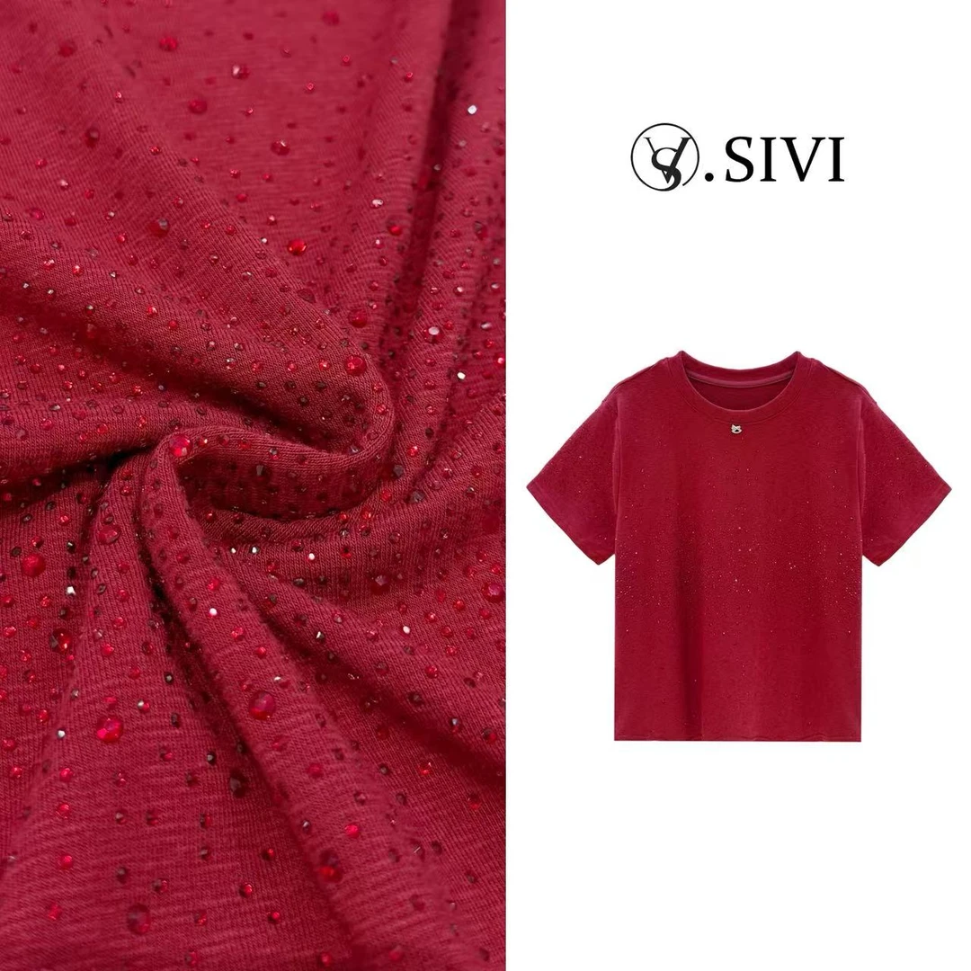 熙薇【烬火流萤】2025冬季新款设计师圆领短袖上衣H7155