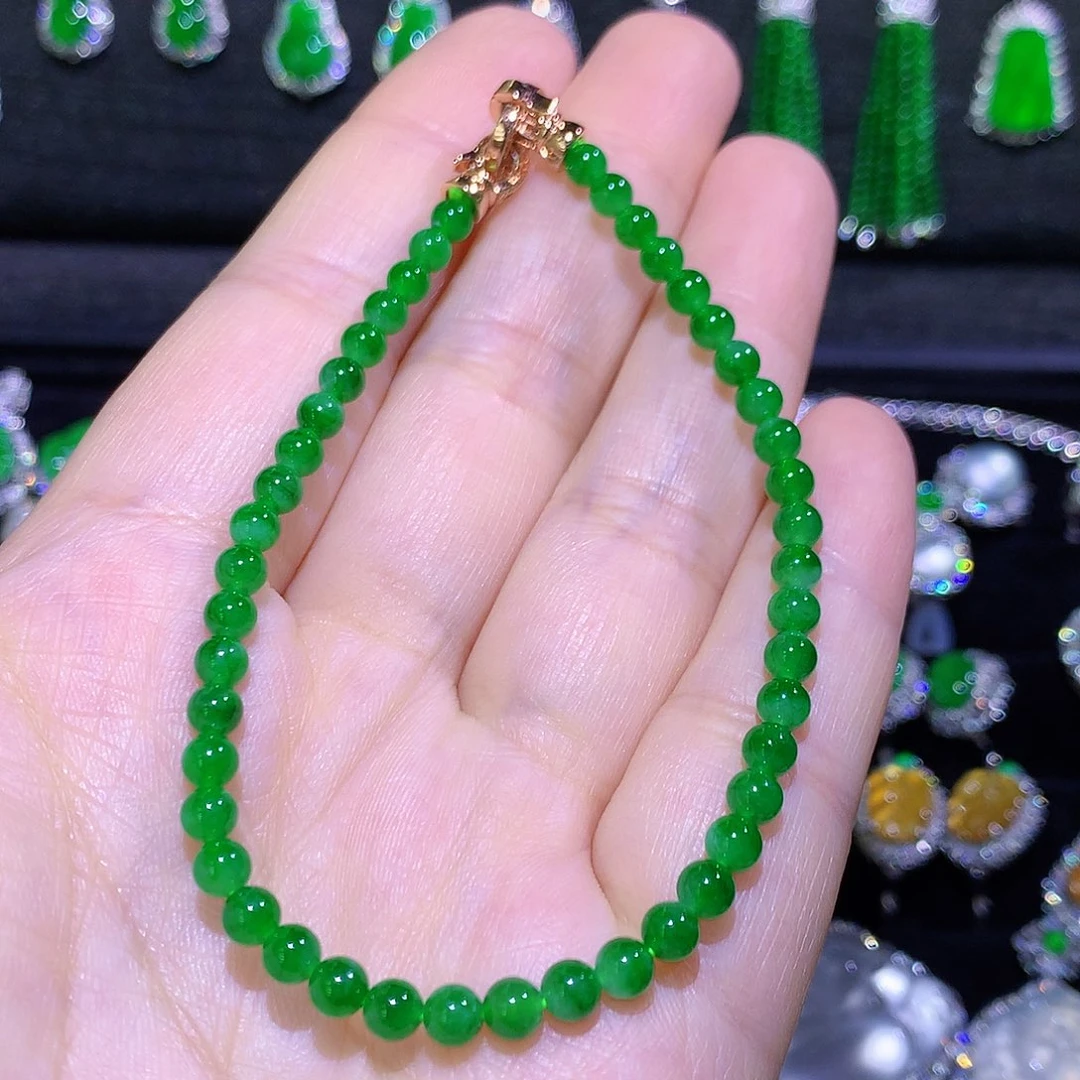 翡翠未镶嵌手链满绿圆珠