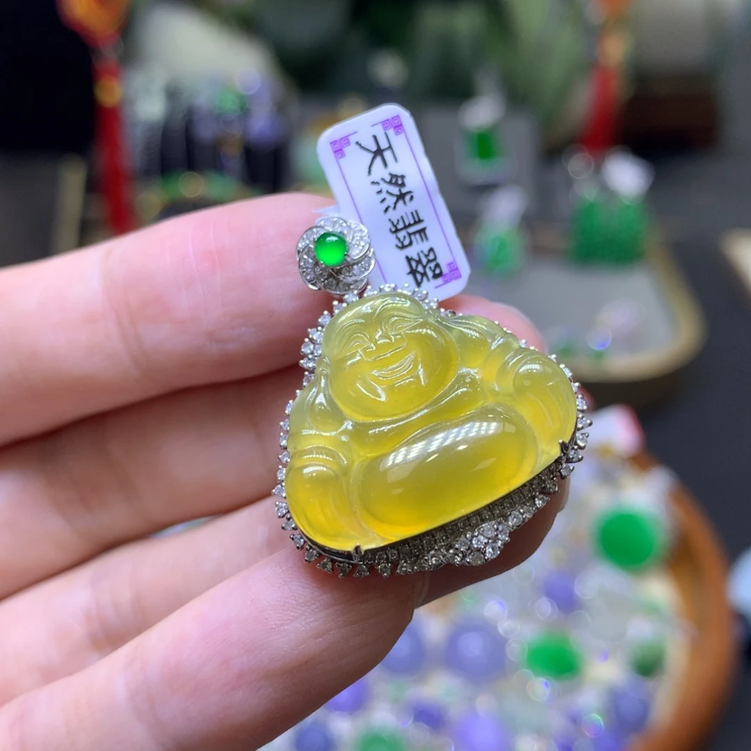 翡翠18K金镶嵌颈饰翡翠吊坠项链