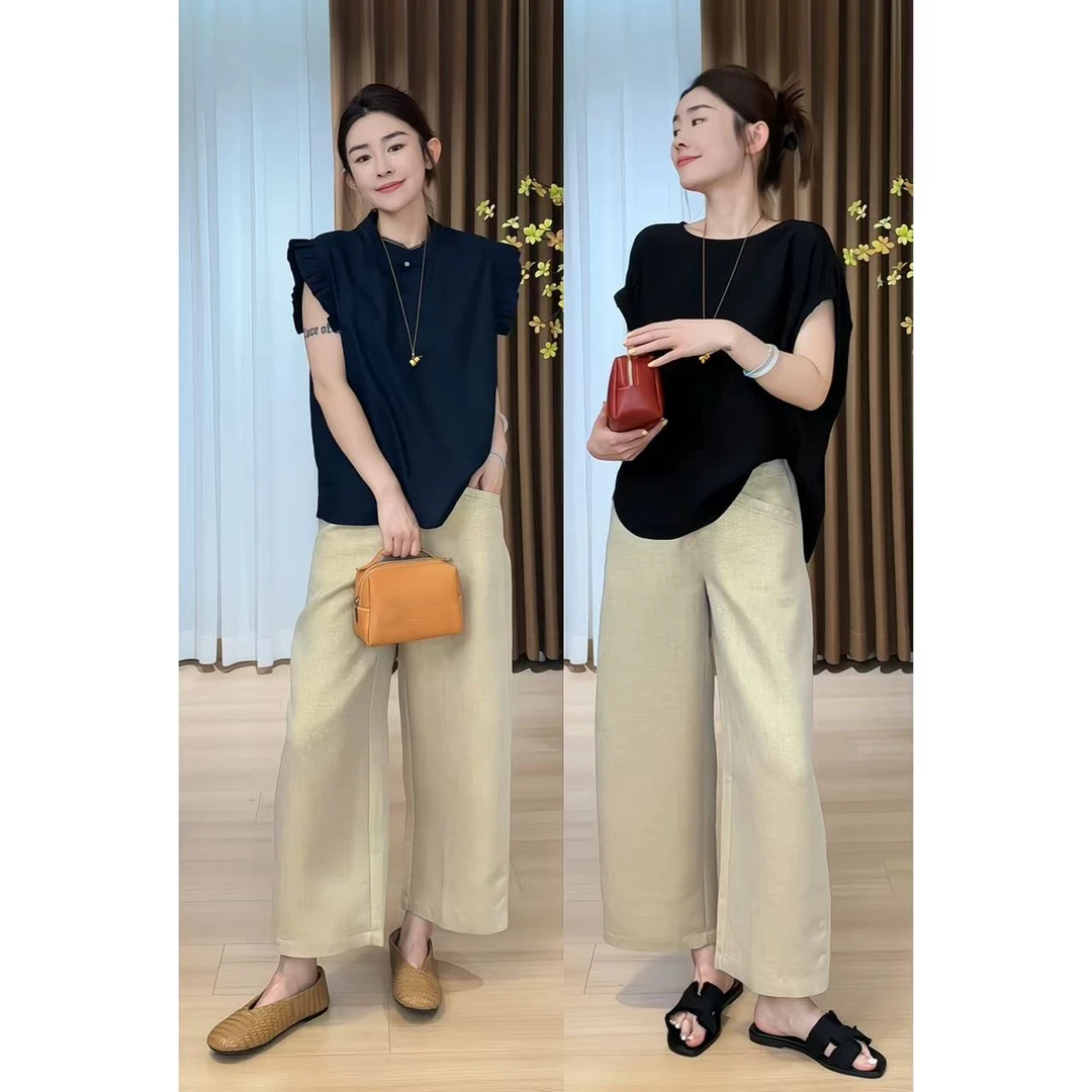 玖了个玖 2025新款【柔润流光】老钱风宽松显瘦百搭休闲裤2506C3744