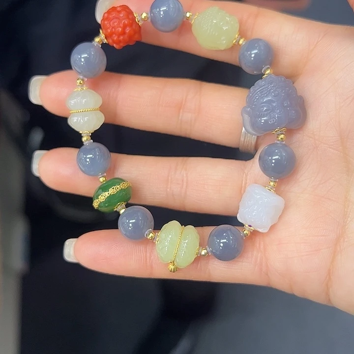 和田玉18K金镶嵌手链