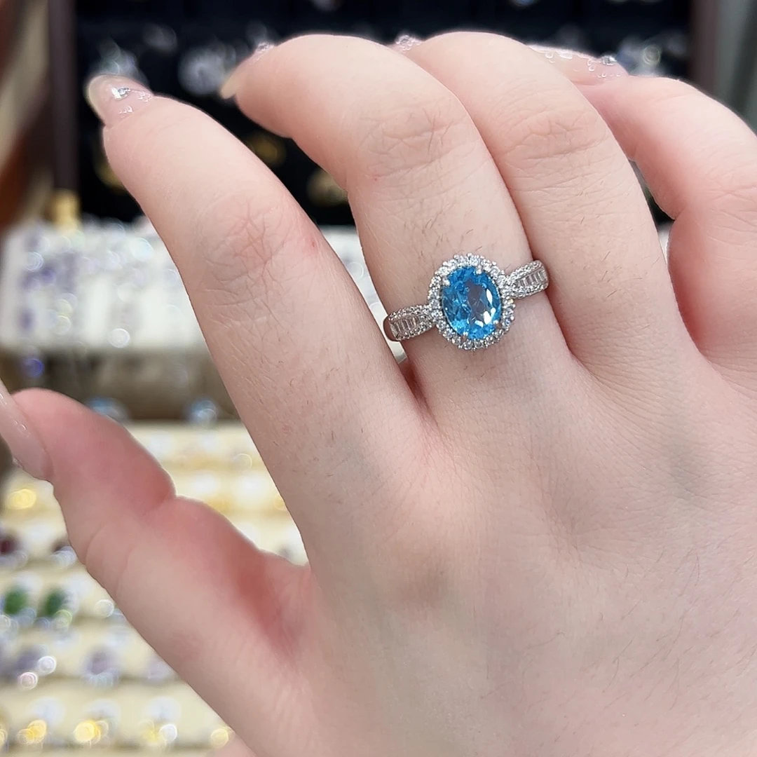 快***天托帕石戒指银S925镶嵌