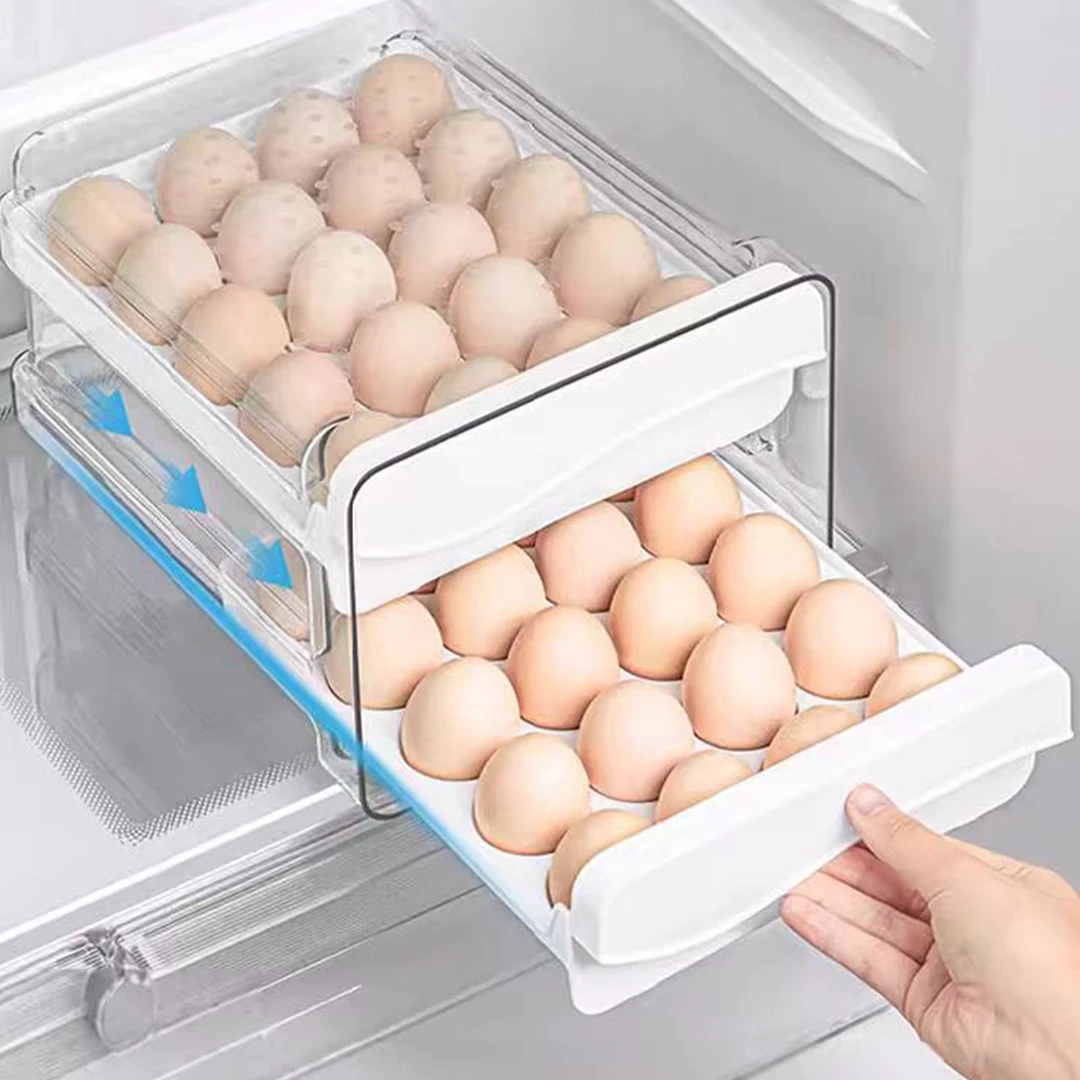 抽屉式鸡蛋收纳盒厨房冰箱专用整理透明鸡蛋架拖时尚家居方便S42