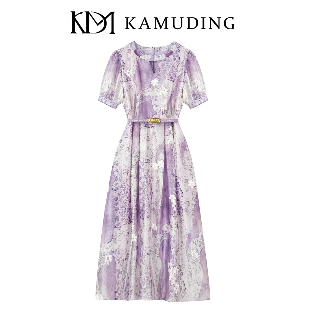 【YF】KAMUDING2025夏季萝兰紫温柔知性连衣裙8911