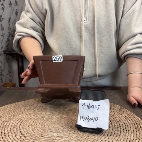 紫砂花盆紫泥内奎斗方259