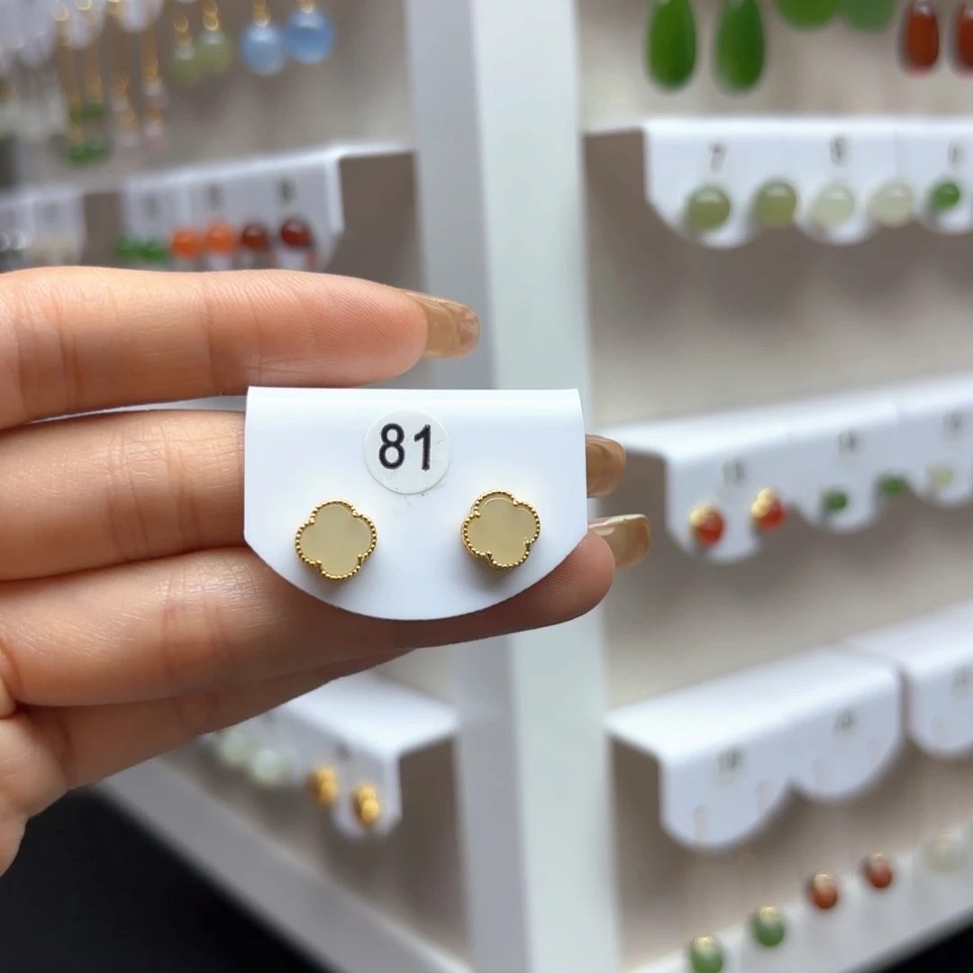 和田玉银S925镶嵌耳饰