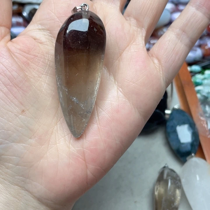 玛瑙/玉髓合金珠宝半成品一个茶晶吊坠