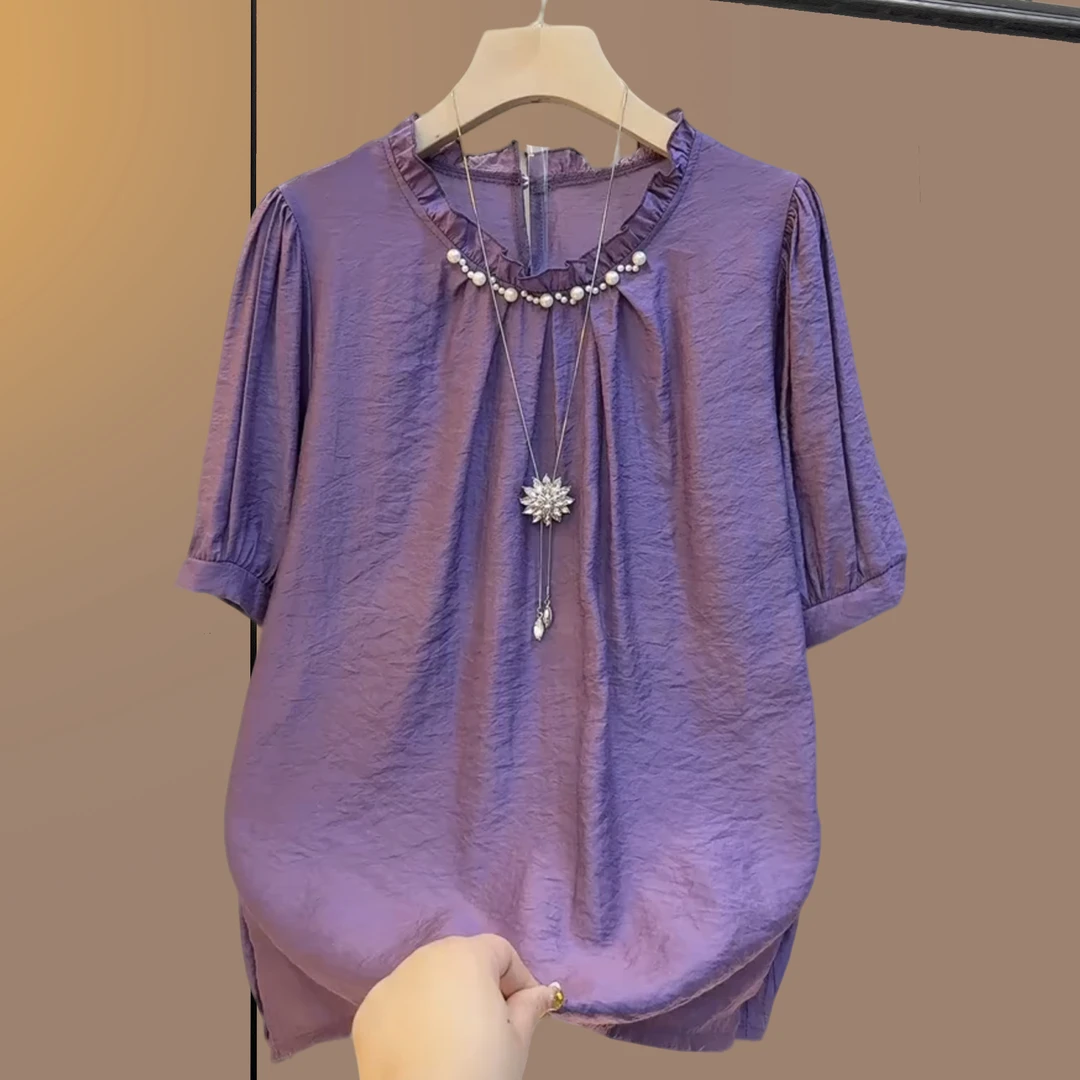 大码女装胖妹妹夏季百搭常规短袖大码圆领宽松韩版洋气显瘦上衣