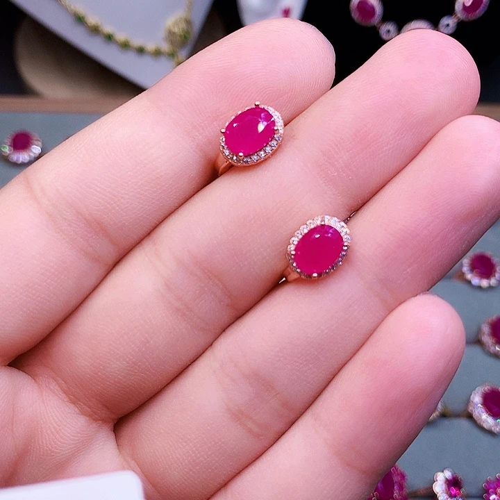 耳饰红宝石银S925镶嵌