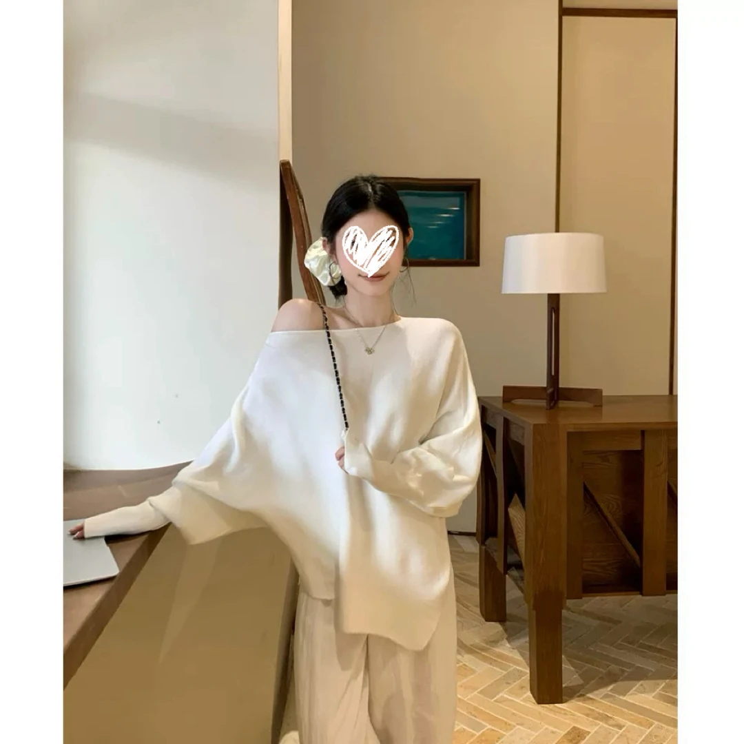 慵懒风V领针织衫毛衣外套2025春秋新款不规则设计感蝙蝠袖女上衣