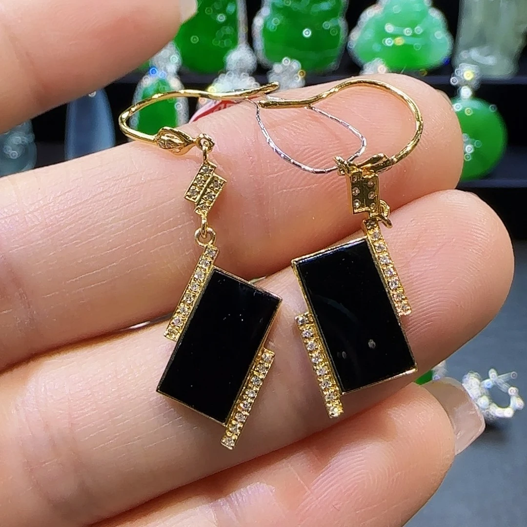 翡翠挂件18K金镶嵌耳饰