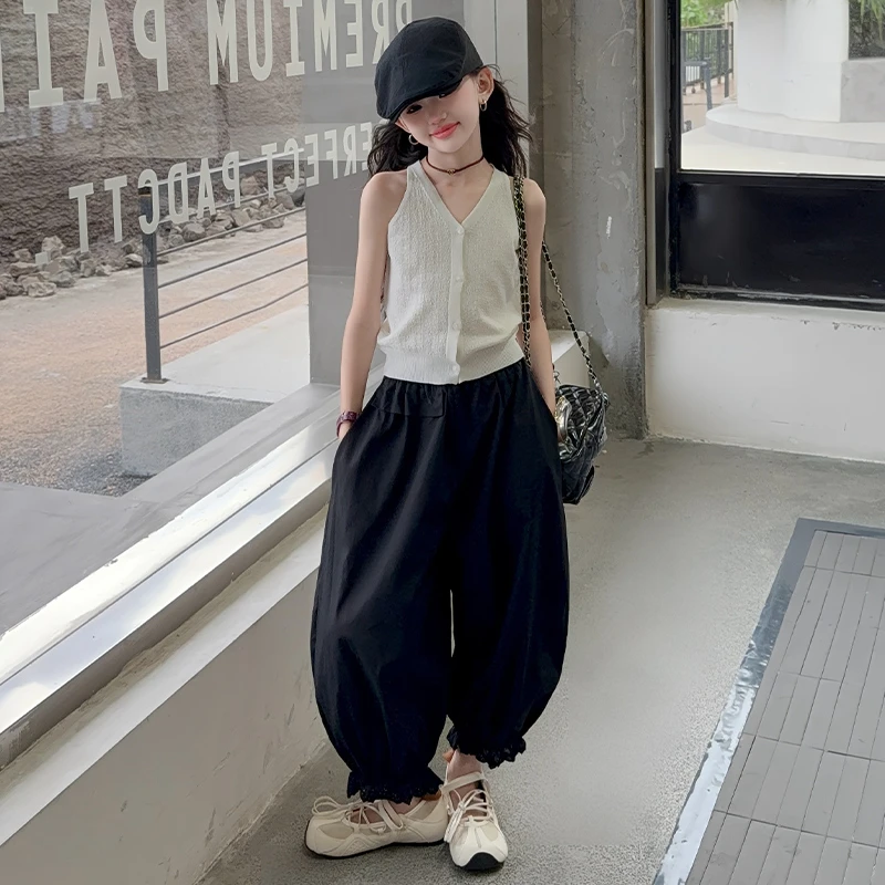 女童夏季套装2025新款儿童时髦夏装韩版女孩背心阔腿裤两件套洋气