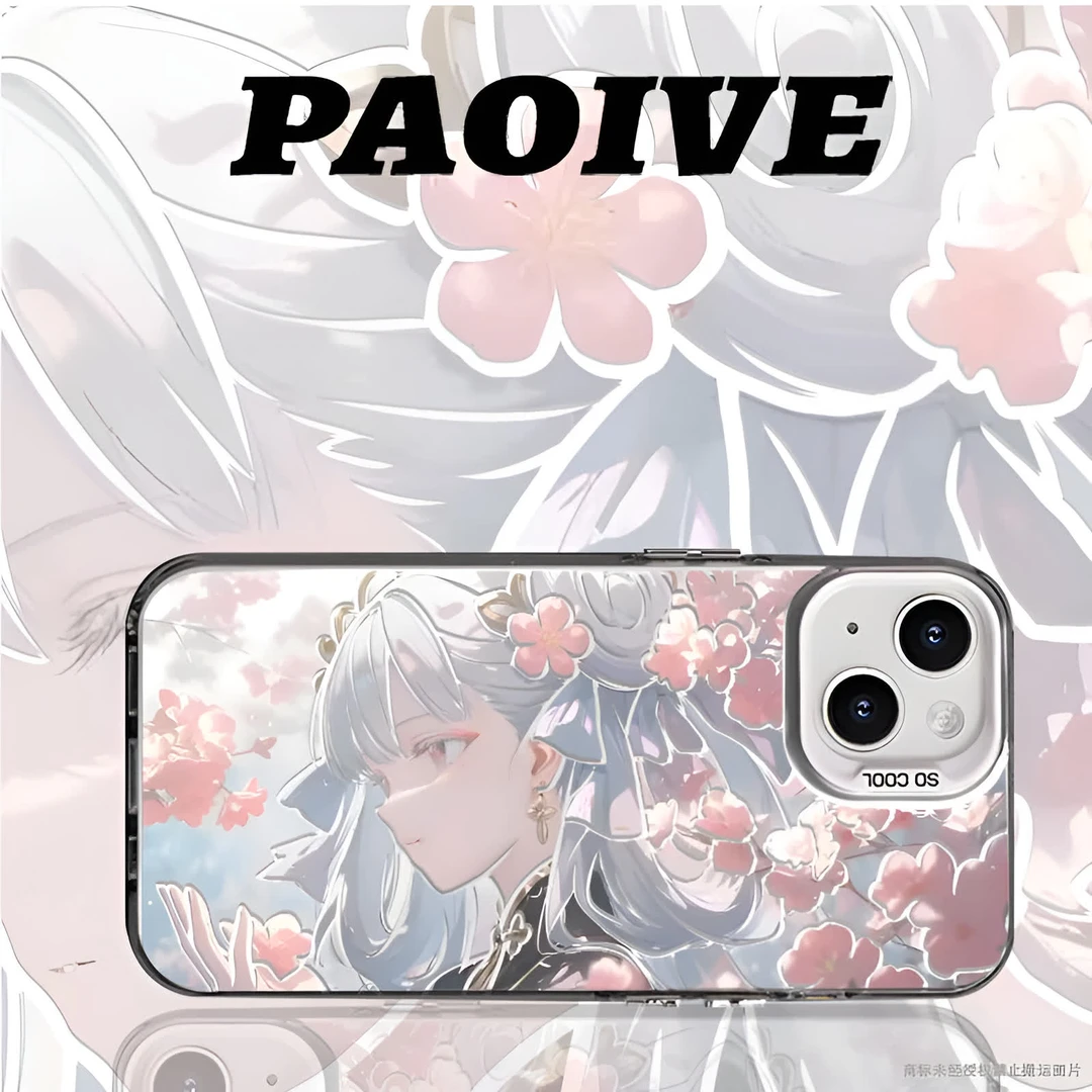 桃花今汐创意适用苹果15华为vivoiPhone小米15三星防摔彩银手机壳